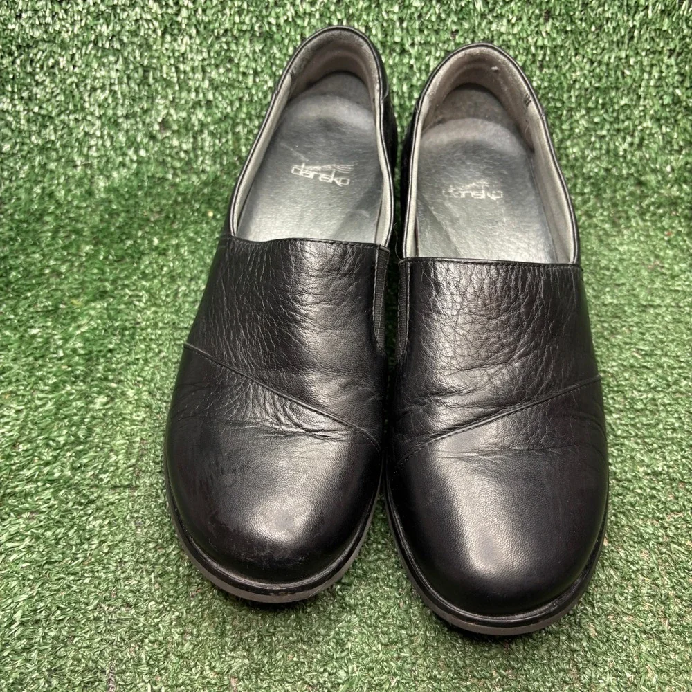 Dansko Julia Leather Slip On Comfort Elastic Wedge Clog Black Women Size 7.5-8